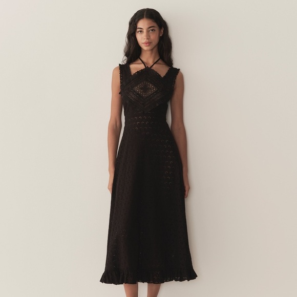 Doen Dresses & Skirts - NWT Doen Frieda Cotton Eyelet Ruffle Lace Halter A Line Midi Maxi Dress Black